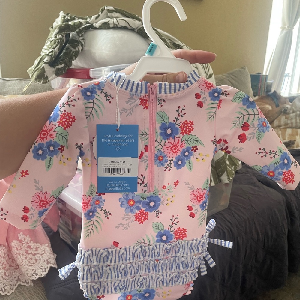 Ruffle Butts Pink Floral Kids Swim One Piece